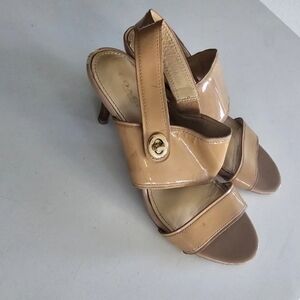 Coach Heels Women Sz 7B Marla Patent Leather Open Toe Slingback Turnlock